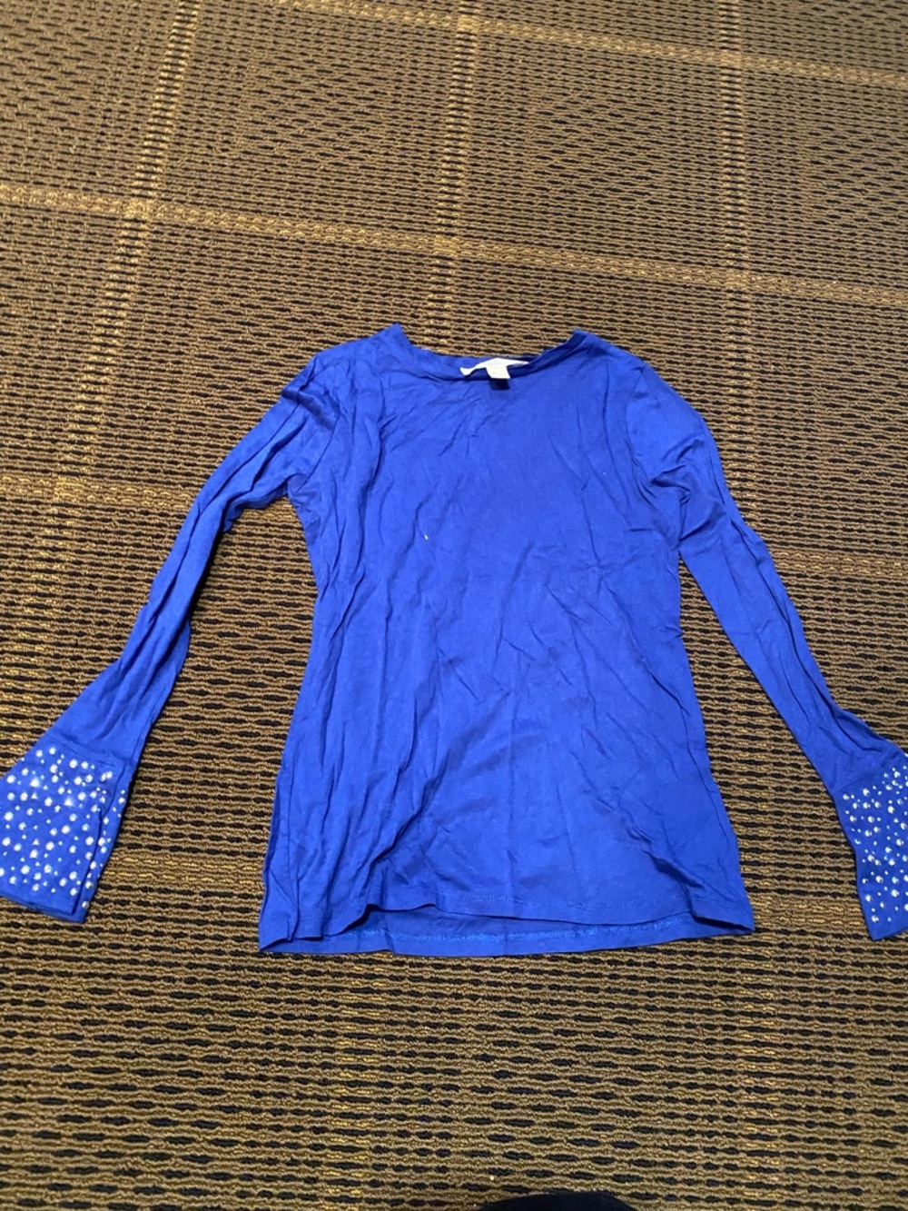 Michael Kors Long-Sleeve Royal Blue Top with Embellished Cuffs